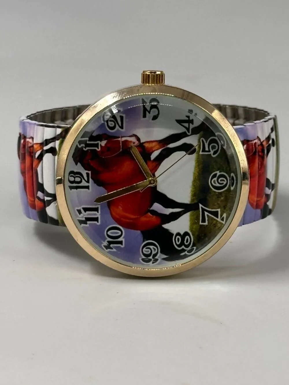 Varsales Horse Watch Women Gold Tone Stretch Band New Battery 6.75